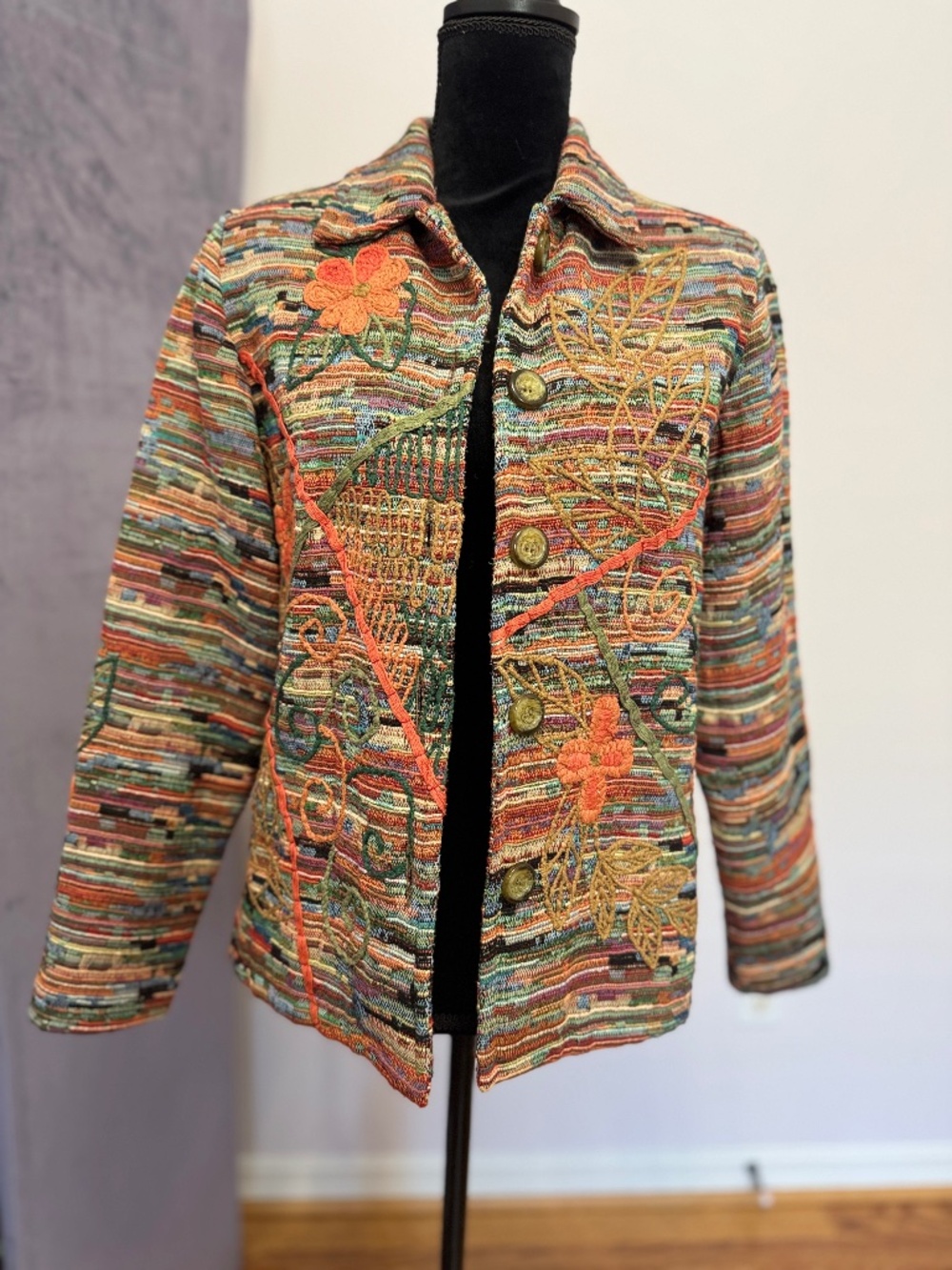 Share Coldwater Creek XS Tapestry Jacket Embroidered Floral Boho Multicolor Line
